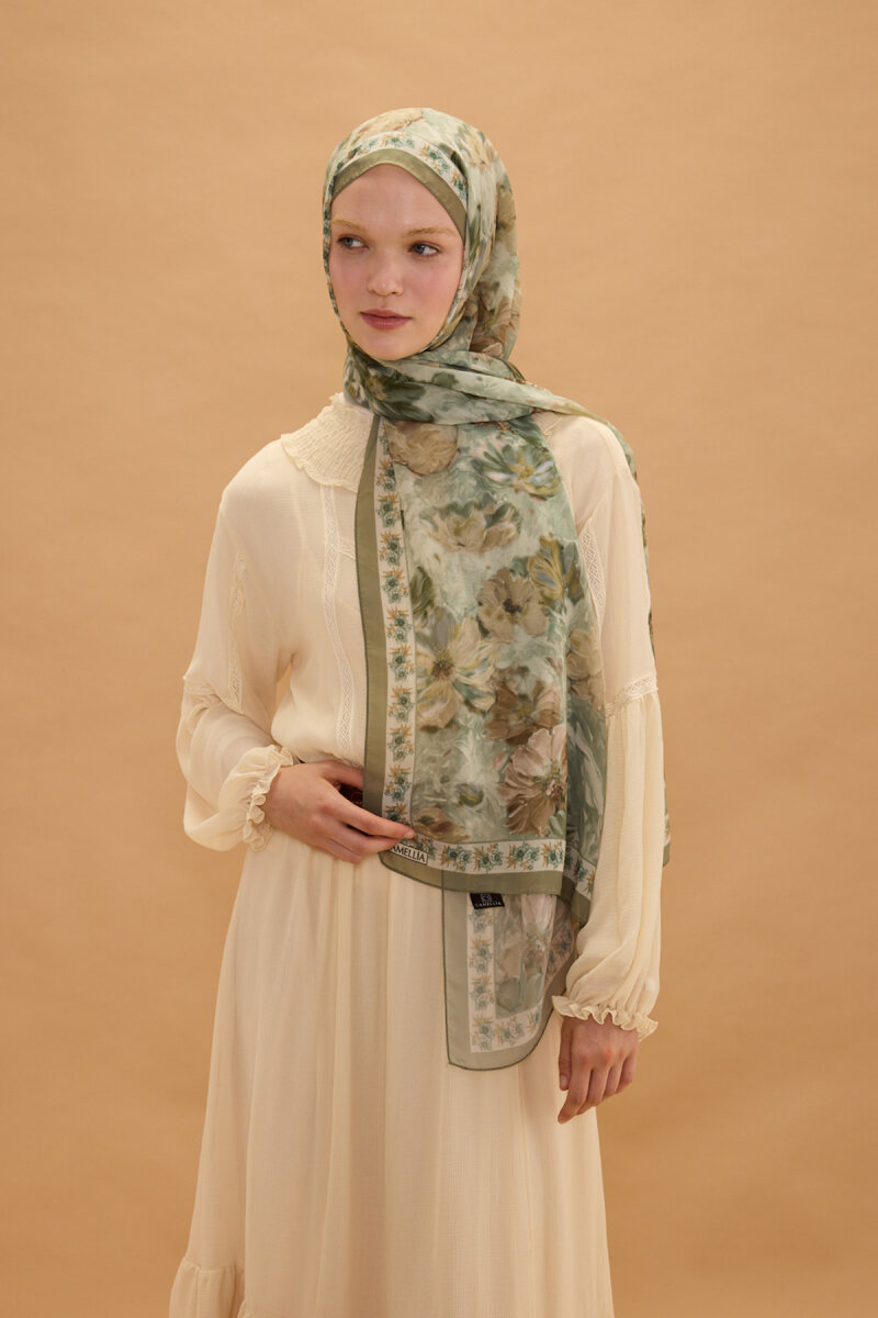 Floransa İpek Krep Şal - Olive - 1