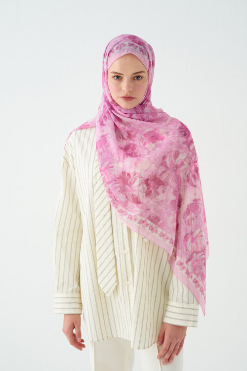Floransa İpek Krep Şal - Pembe 