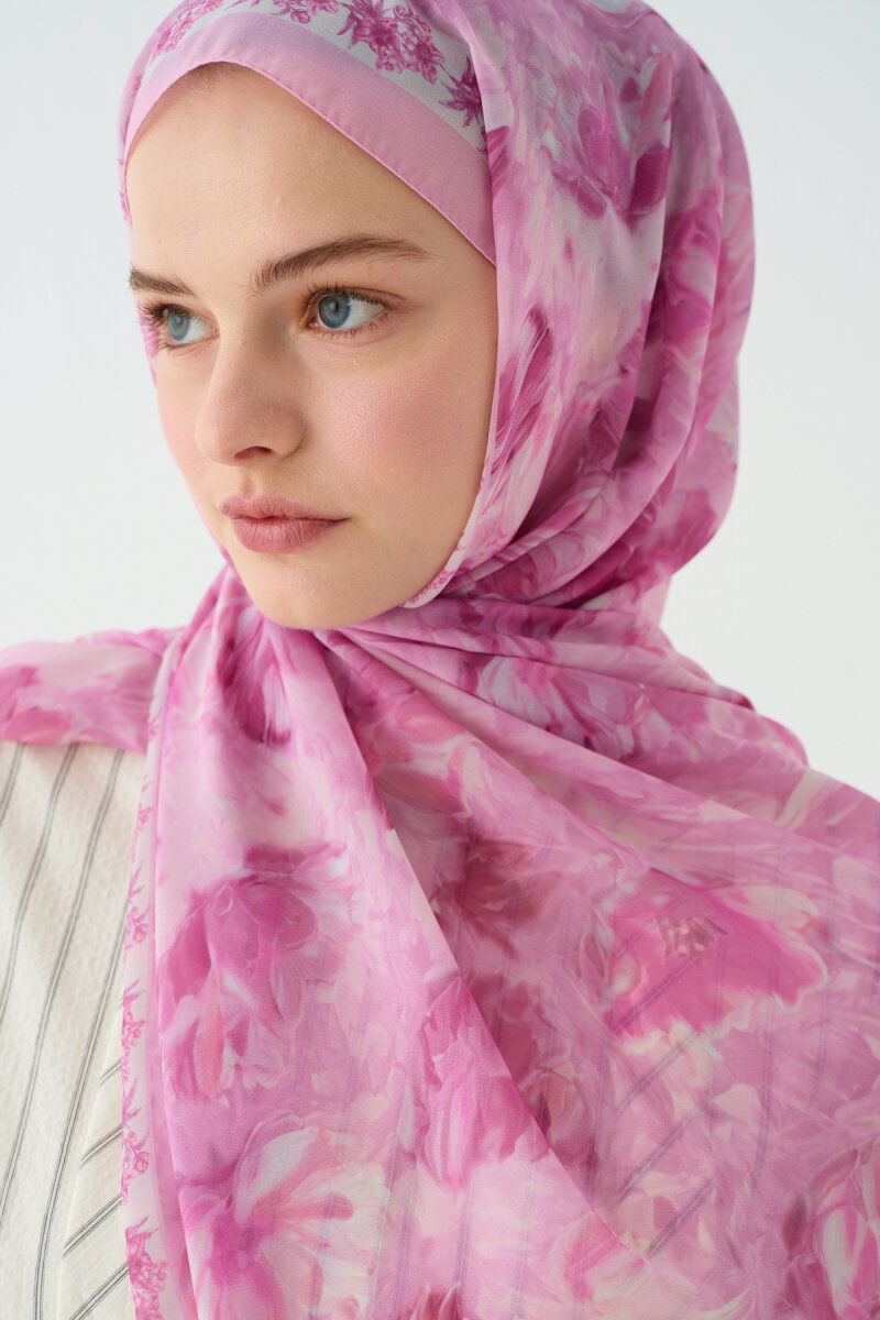 Floransa İpek Krep Şal - Pembe - 2