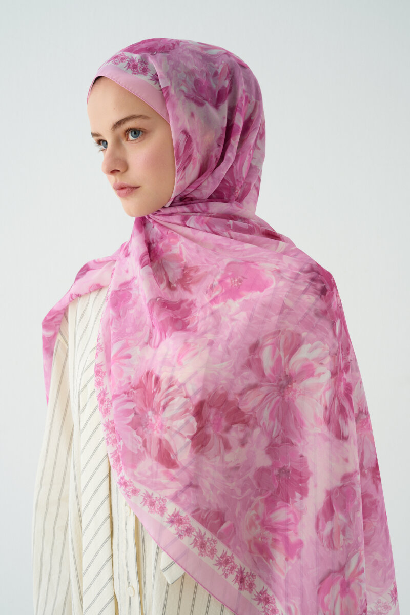 Floransa İpek Krep Şal - Pembe - 3