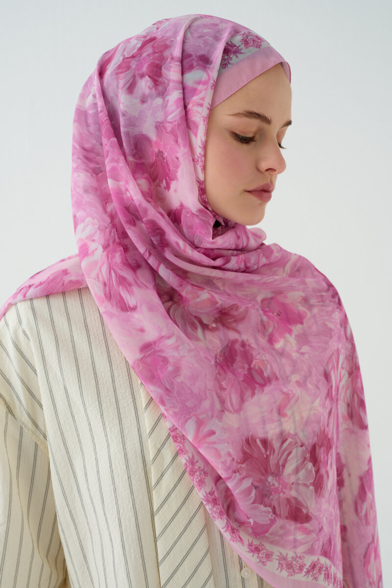 Floransa İpek Krep Şal - Pembe - 4