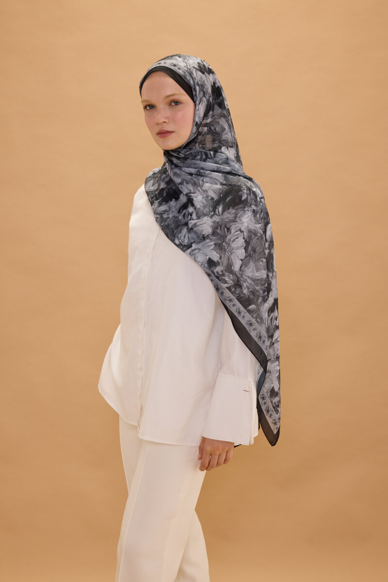 Floransa İpek Krep Şal - Siyah - 2