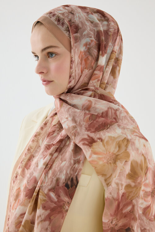 Floransa İpek Krep Şal - Somon - Camellia Scarfs (1)