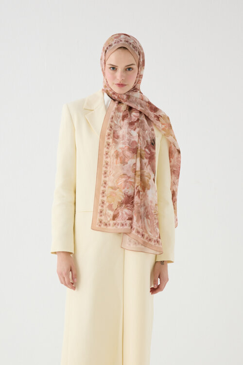 Floransa İpek Krep Şal - Somon - Camellia Scarfs