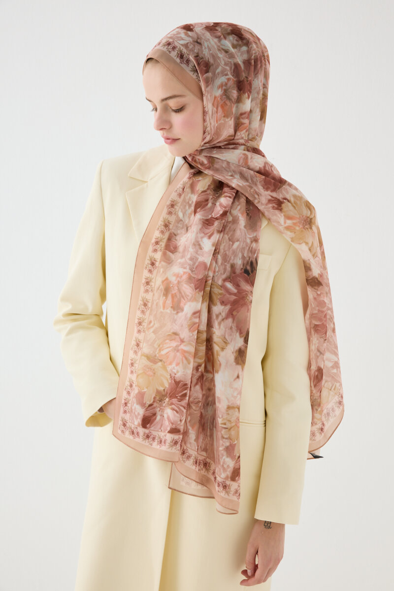 Floransa İpek Krep Şal - Somon - 4