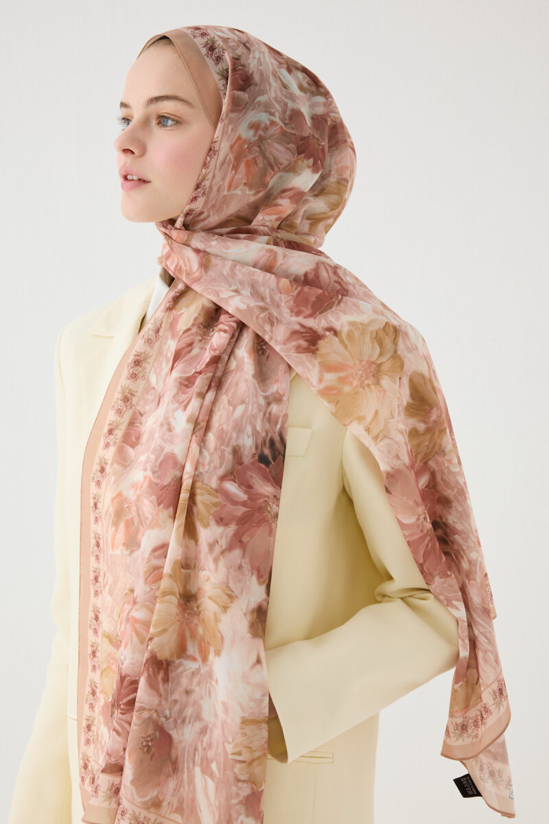 Floransa İpek Krep Şal - Somon - 3