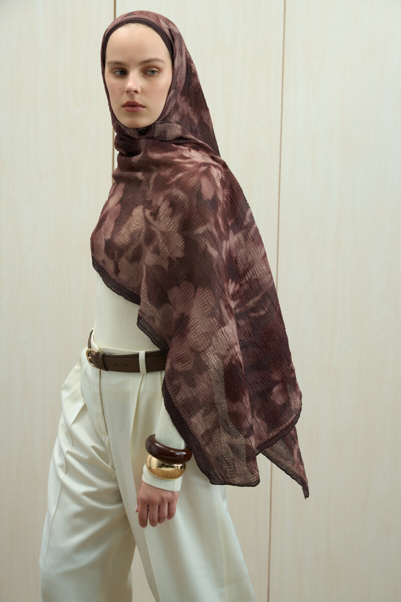 Frosted Bloom Müslin Şal - Acı Kahve - 3