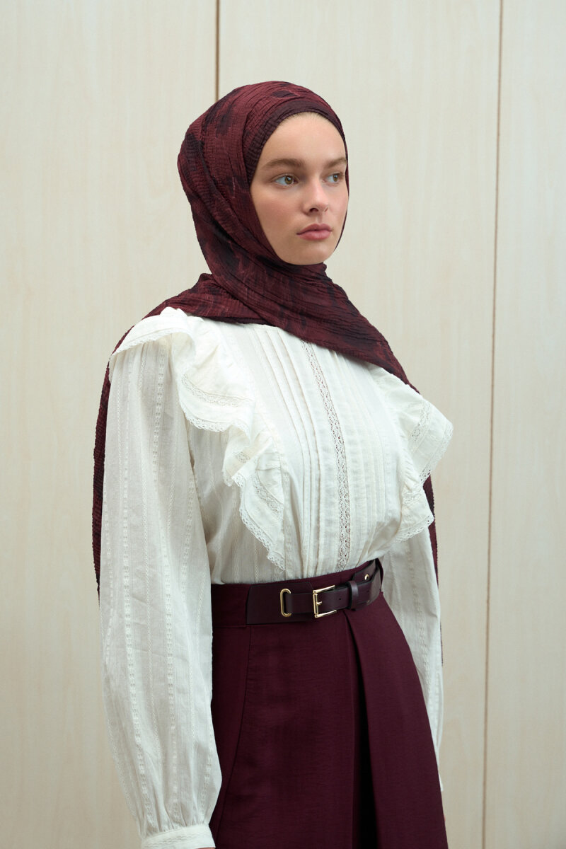 Frosted Bloom Müslin Şal - Bordo - 1