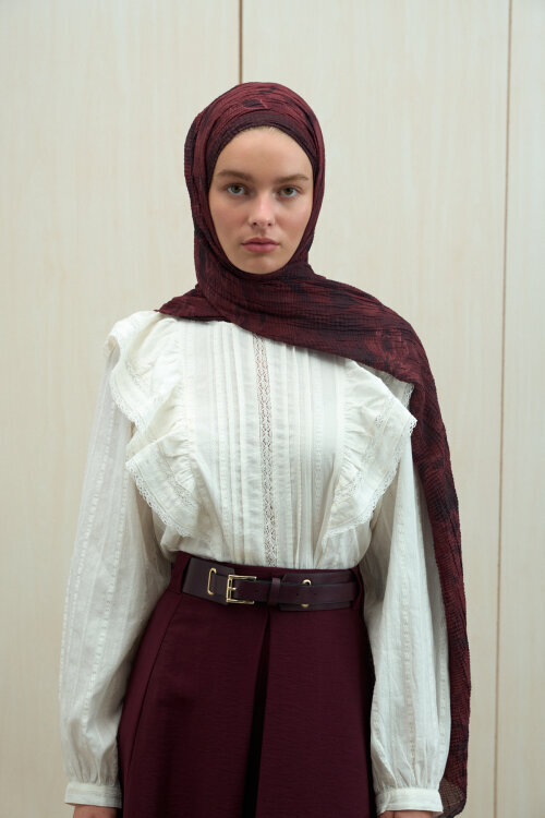 Frosted Bloom Müslin Şal - Bordo - Camellia Scarfs (1)