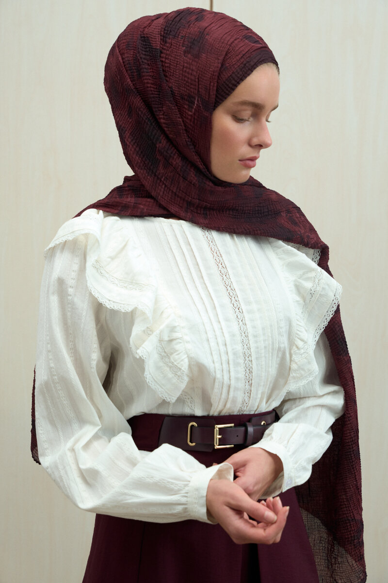 Frosted Bloom Müslin Şal - Bordo - 3