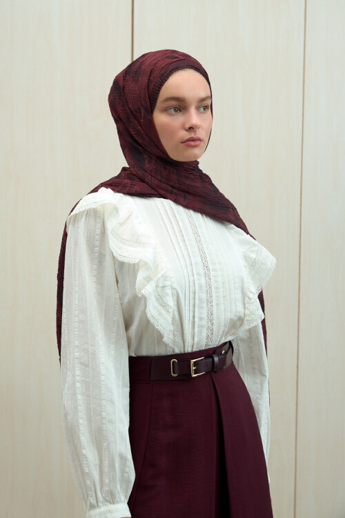 Frosted Bloom Müslin Şal - Bordo 