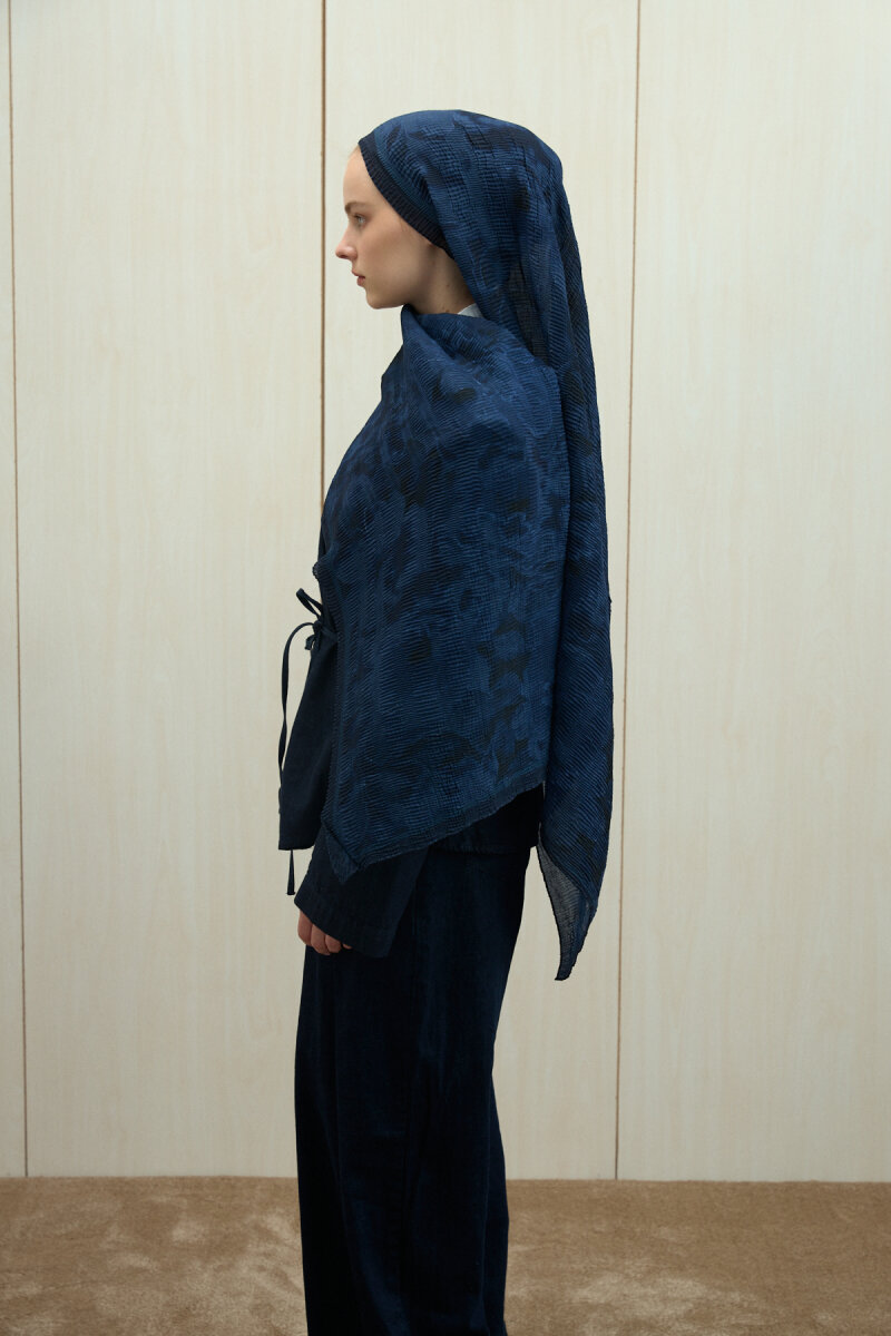 Frosted Bloom Müslin Şal - Gece Mavisi - 2