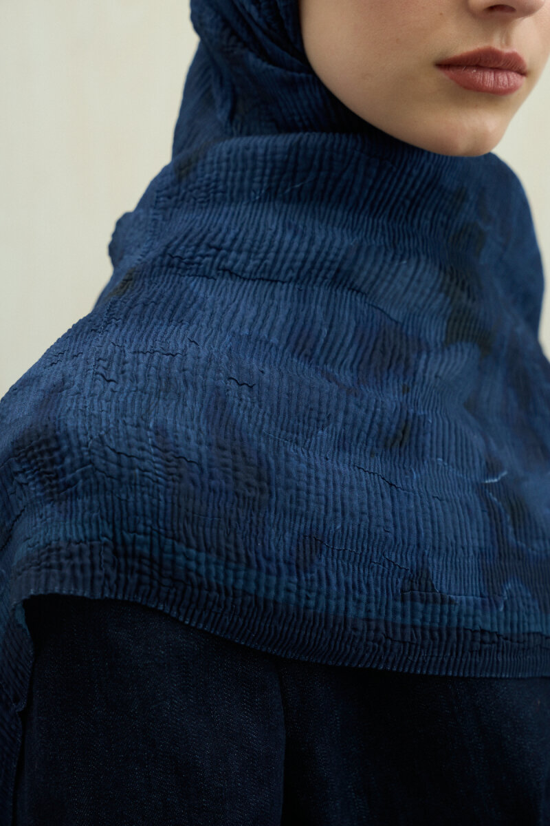 Frosted Bloom Müslin Şal - Gece Mavisi - 3