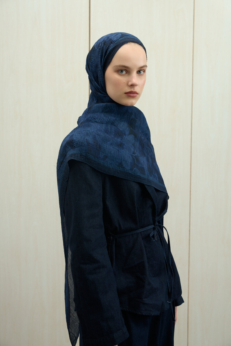 Frosted Bloom Müslin Şal - Gece Mavisi - 4