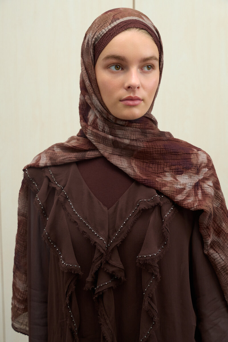 Frosted Bloom Müslin Şal - Kahve - 2