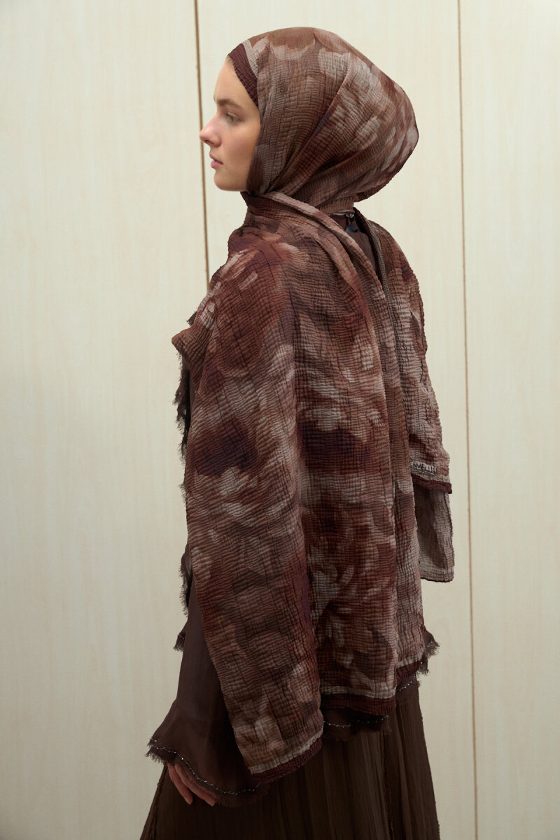 Frosted Bloom Müslin Şal - Kahve - 3