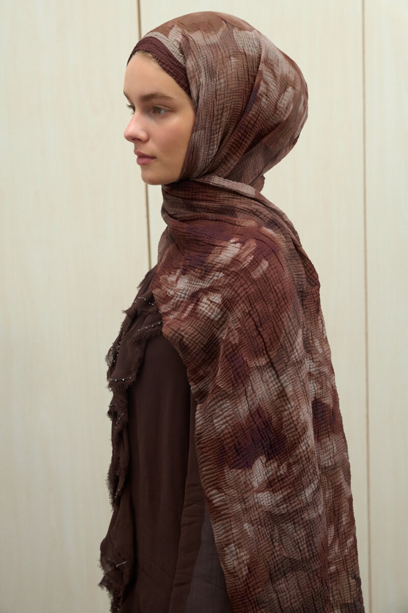 Frosted Bloom Müslin Şal - Kahve - 4