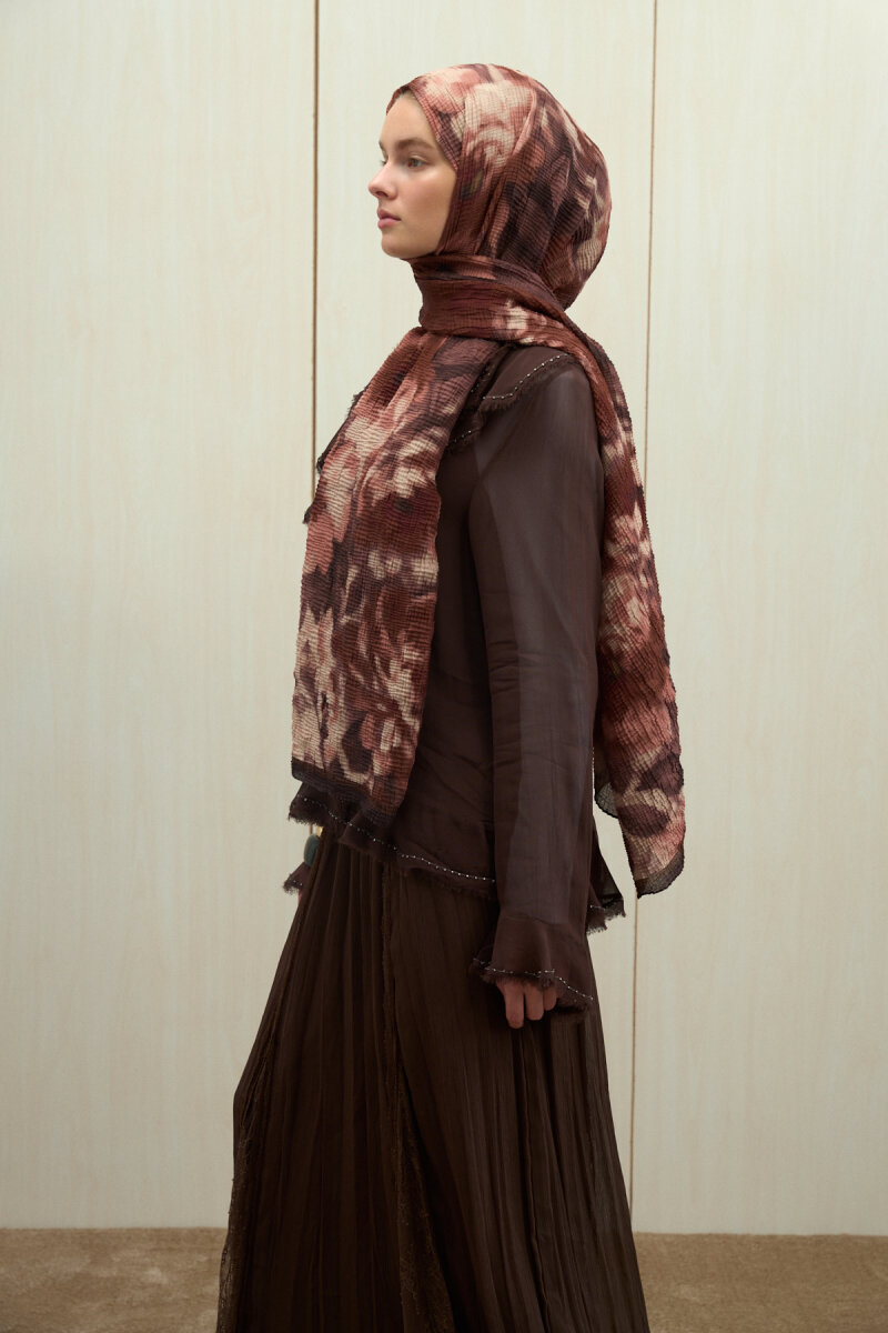 Frosted Bloom Müslin Şal - Kızıl Kahve - 3