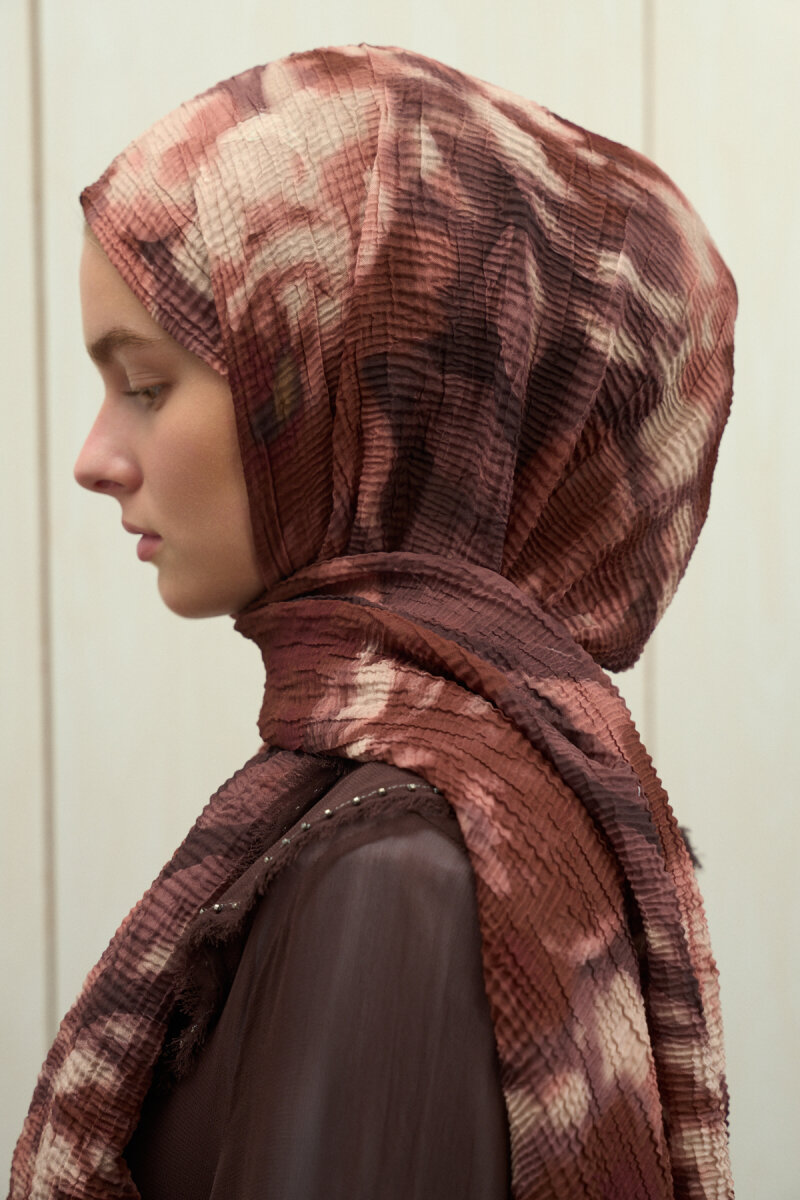 Frosted Bloom Müslin Şal - Kızıl Kahve - 2