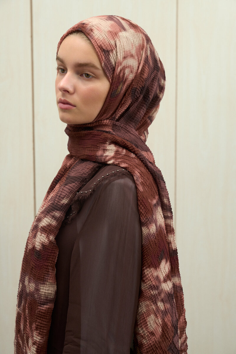 Frosted Bloom Müslin Şal - Kızıl Kahve - 4