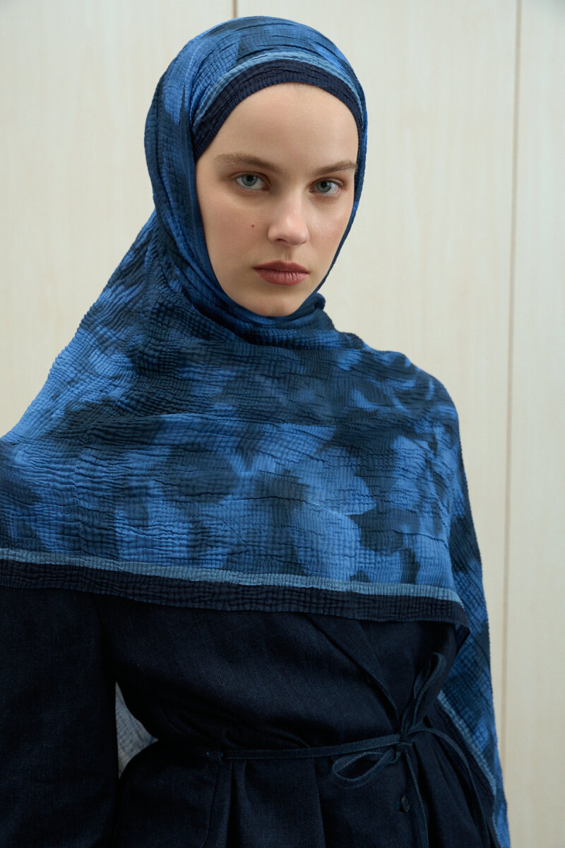 Frosted Bloom Müslin Şal - Lacivert - 3