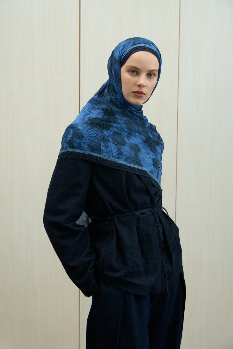 Frosted Bloom Müslin Şal - Lacivert - 4