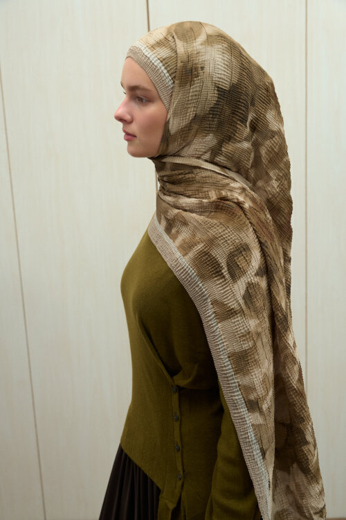 Frosted Bloom Müslin Şal - Olive - Camellia Scarfs (1)