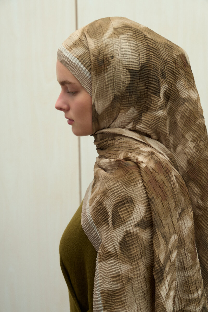 Frosted Bloom Müslin Şal - Olive - 4