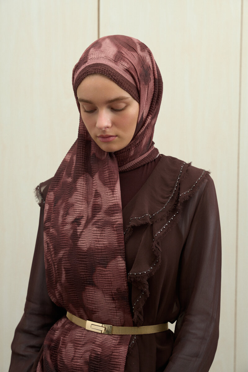 Frosted Bloom Müslin Şal - Pudra Kahve - 2