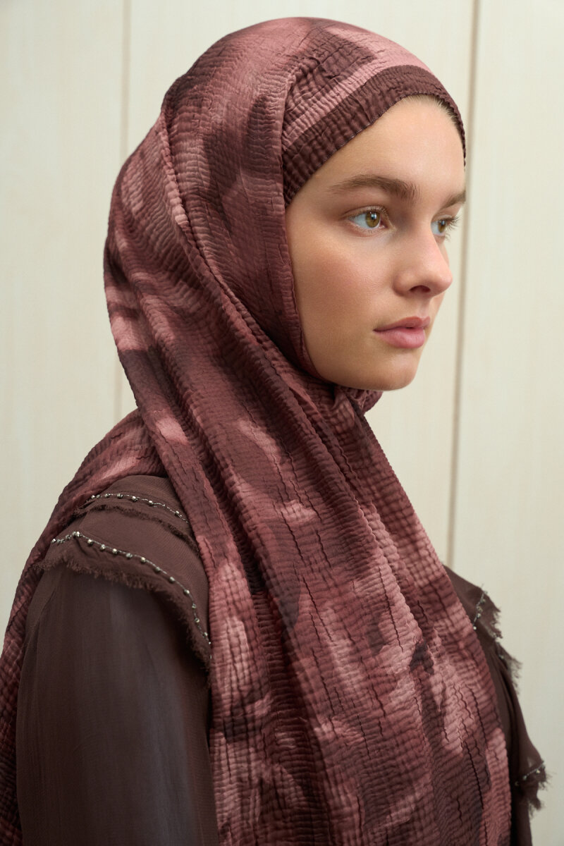 Frosted Bloom Müslin Şal - Pudra Kahve - 3