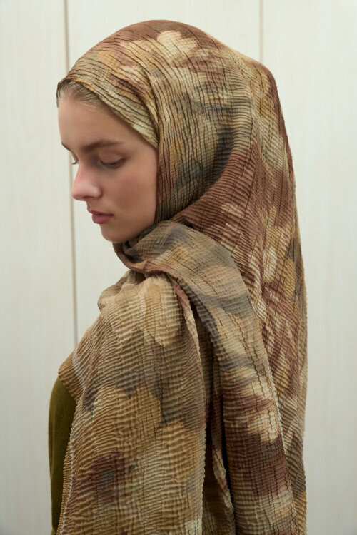 Frosted Bloom Müslin Şal - Safran - Camellia Scarfs (1)