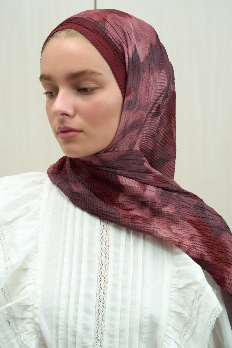 Frosted Bloom Müslin Şal - Vişne - 3