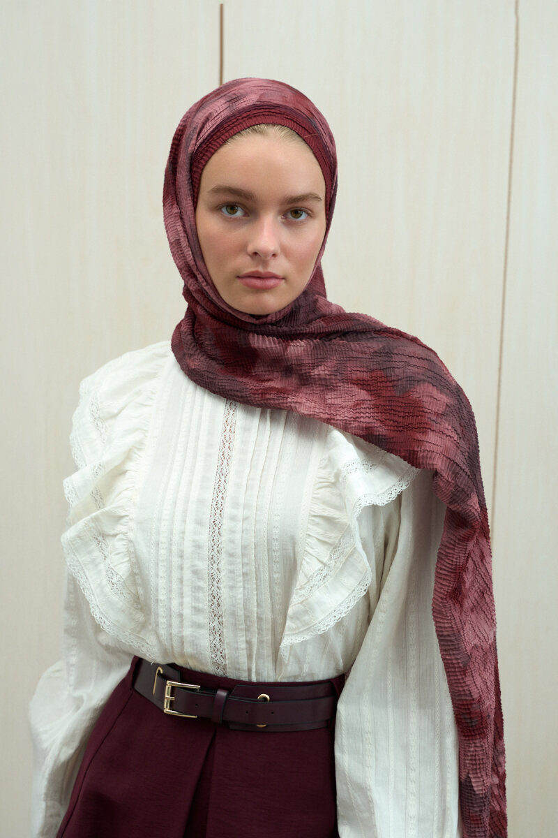 Frosted Bloom Müslin Şal - Vişne - 1