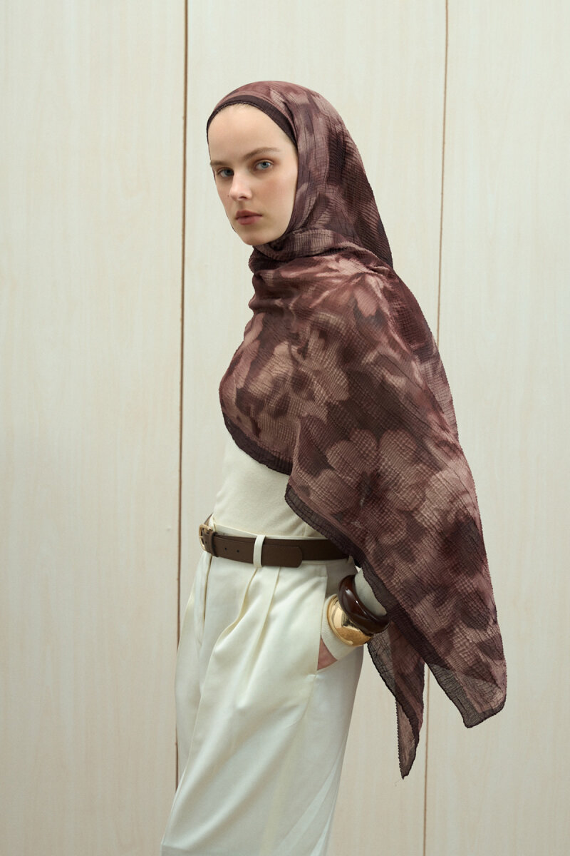 Frosted Bloom Müslin Şal - Acı Kahve - 1