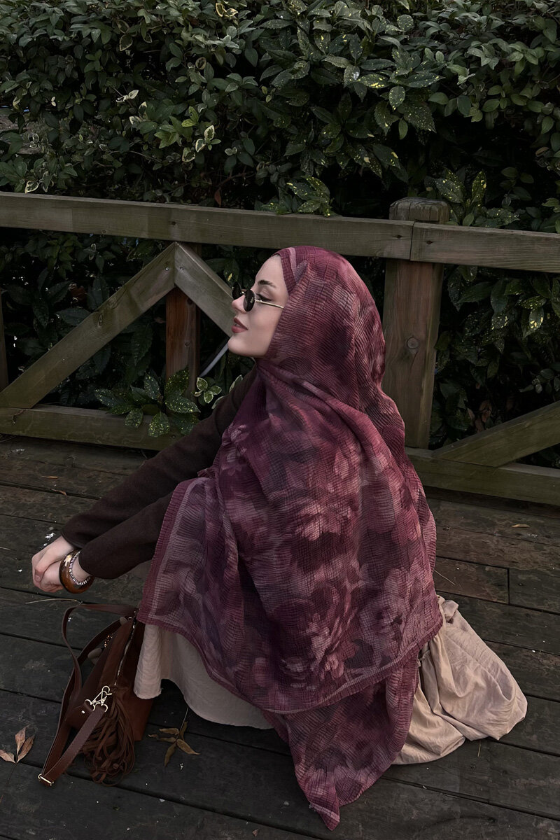 Frosted Bloom Müslin Şal - Koyu Pembe - 3