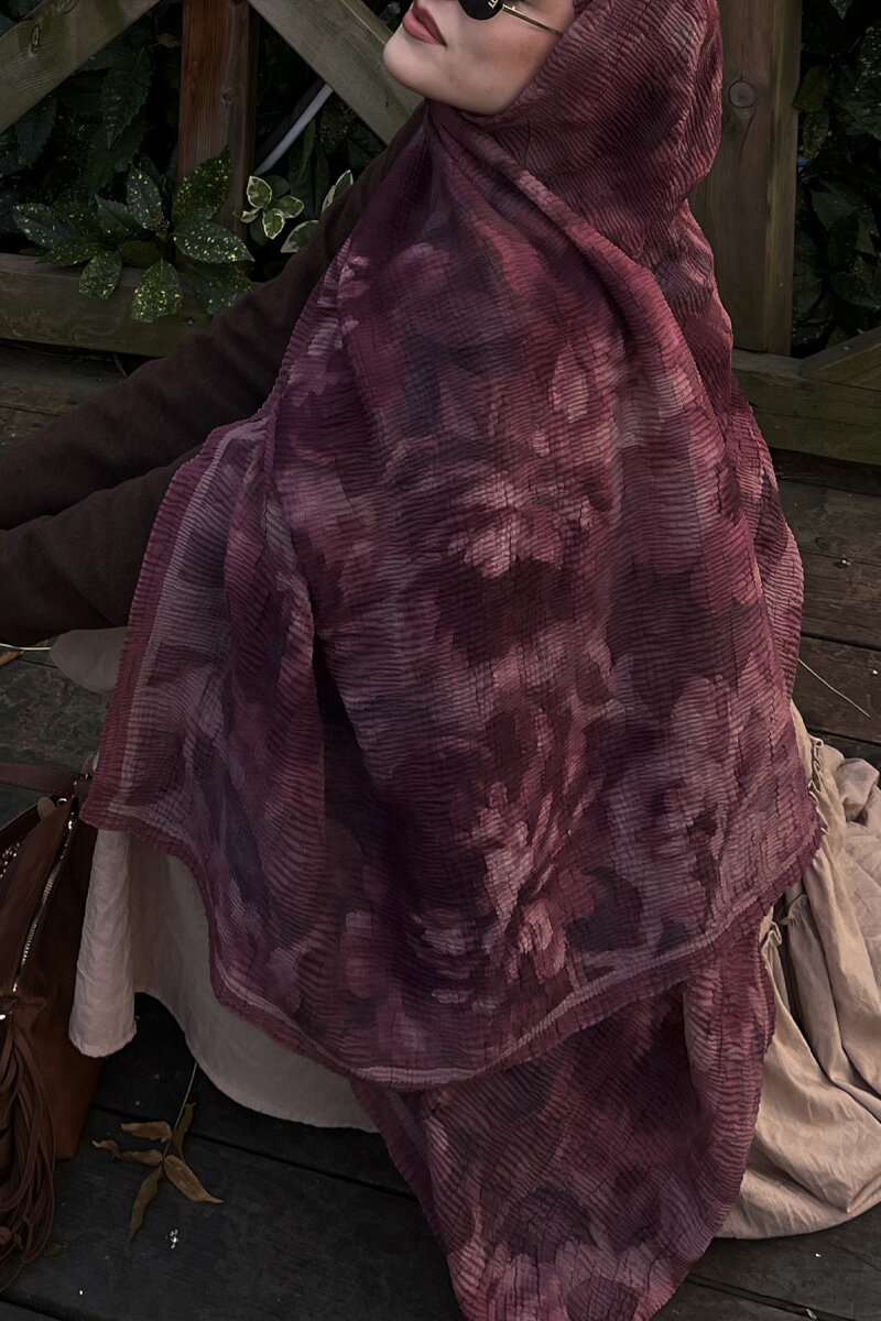 Frosted Bloom Müslin Şal - Koyu Pembe - 4