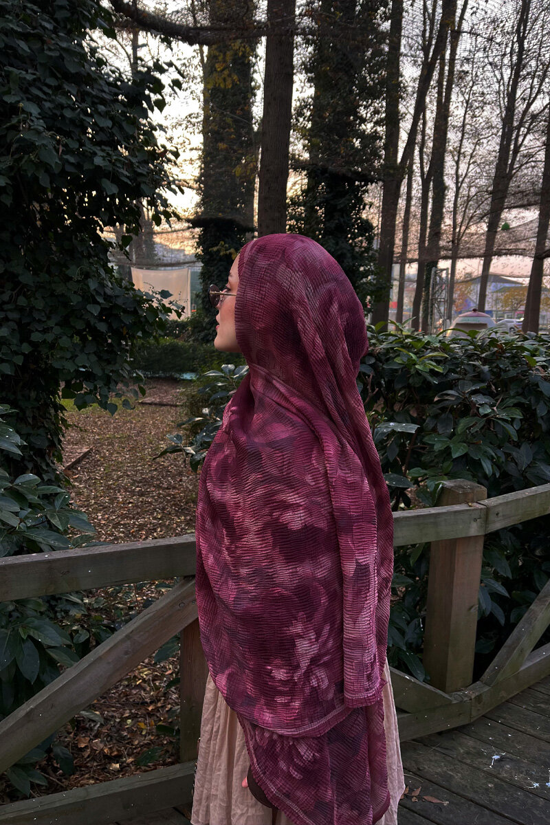 Frosted Bloom Müslin Şal - Koyu Pembe - 2