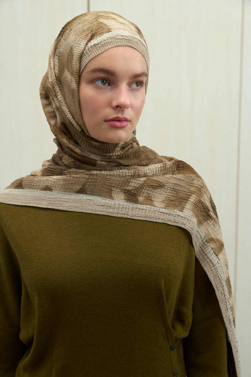 Frosted Bloom Müslin Şal - Olive - 3