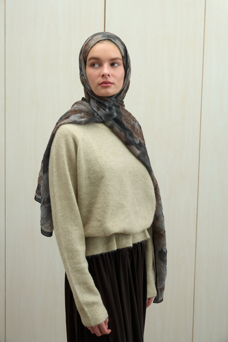 Frosted Bloom Müslin Şal - Siyah Bej - 4