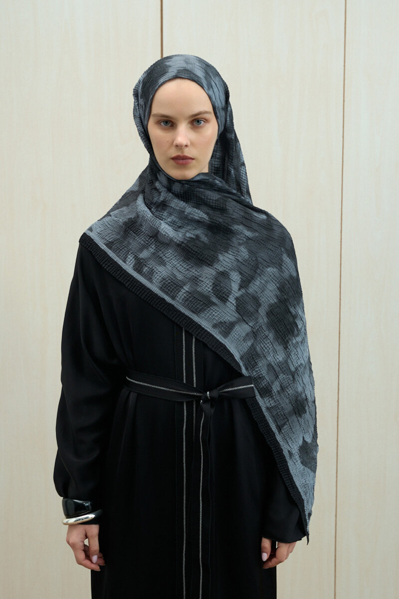 Frosted Bloom Müslin Şal - Siyah Gri - 1
