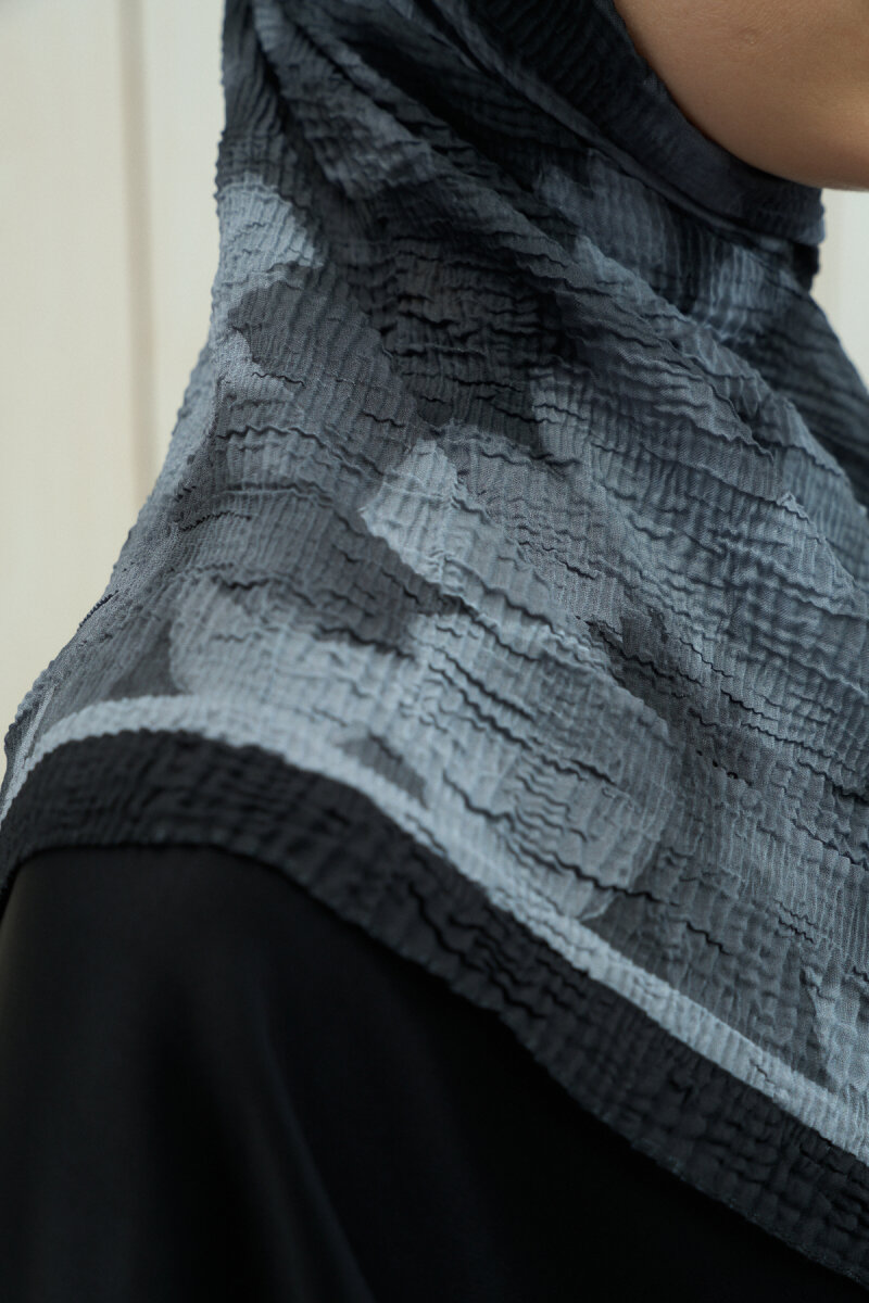 Frosted Bloom Müslin Şal - Siyah Gri - 3