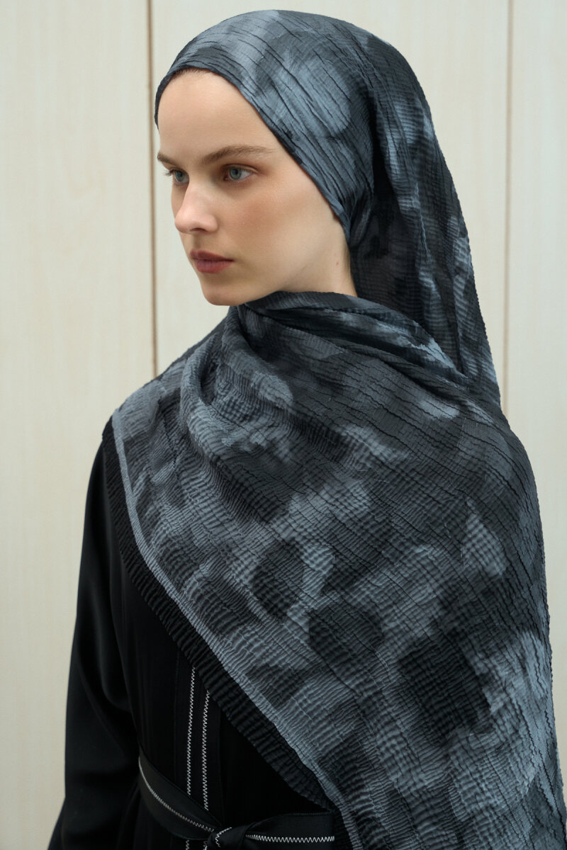 Frosted Bloom Müslin Şal - Siyah Gri - 2