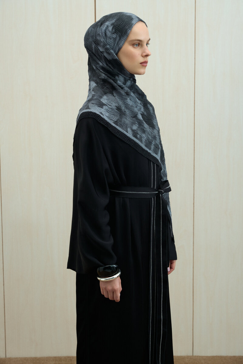 Frosted Bloom Müslin Şal - Siyah Gri - 4