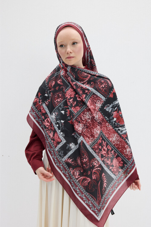 Harmony Desen Soft Şal - Bordo - Camellia Scarfs