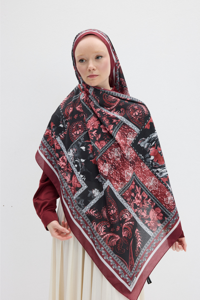 Harmony Desen Soft Şal - Bordo - 1