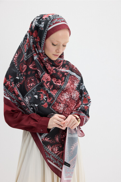Harmony Desen Soft Şal - Bordo - Camellia Scarfs (1)