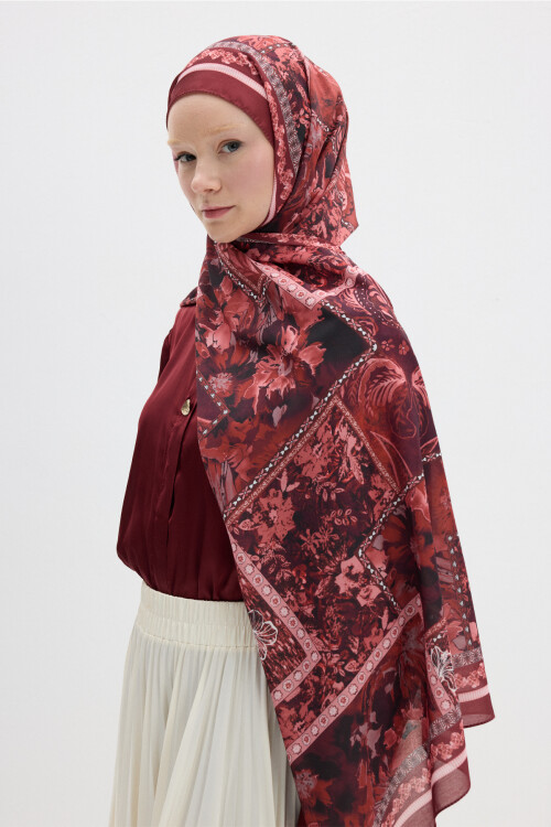 Harmony Desen Soft Şal - Cherry - Camellia Scarfs (1)