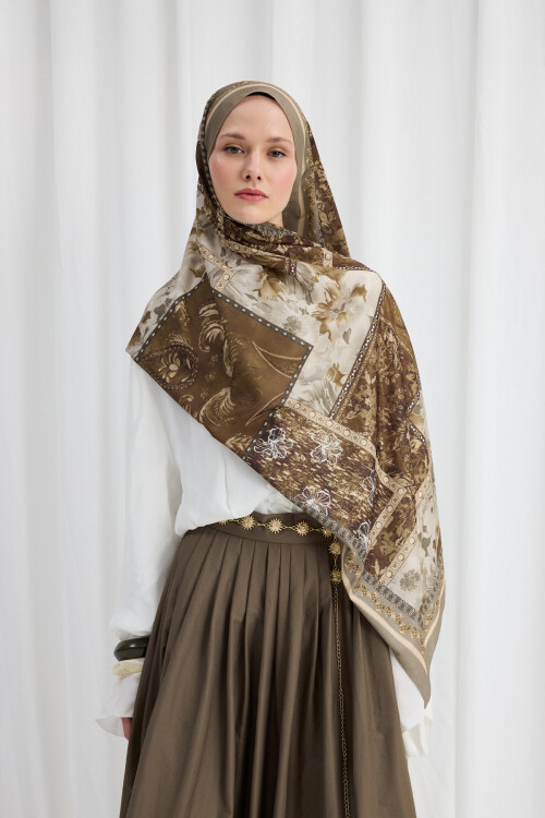 Harmony Desen Soft Şal - Haki - Camellia Scarfs