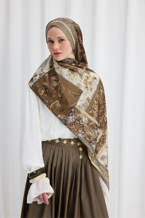 Harmony Desen Soft Şal - Haki - Camellia Scarfs (1)