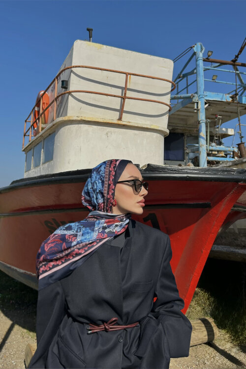 Harmony Desen Soft Şal - Lacivert Bordo - Camellia Scarfs